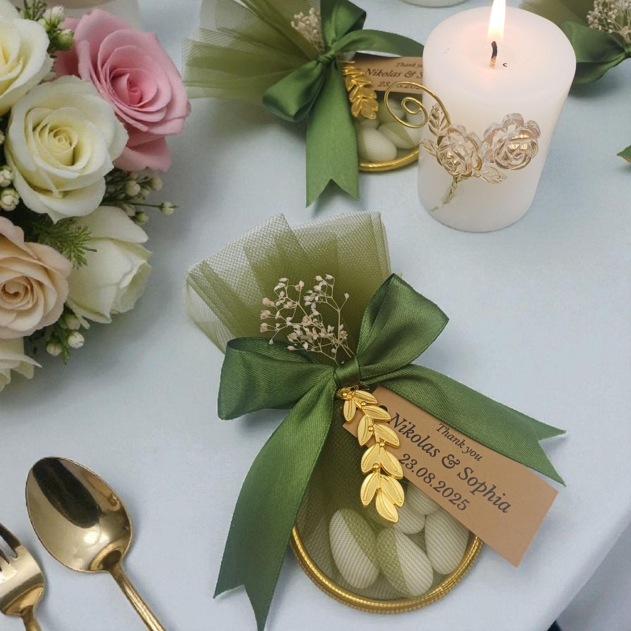 Personalized Wedding Favor, Almond Candy Bag, Greek bombonieres, Orthodox Christening Keepsake Gift, 10 pcs.