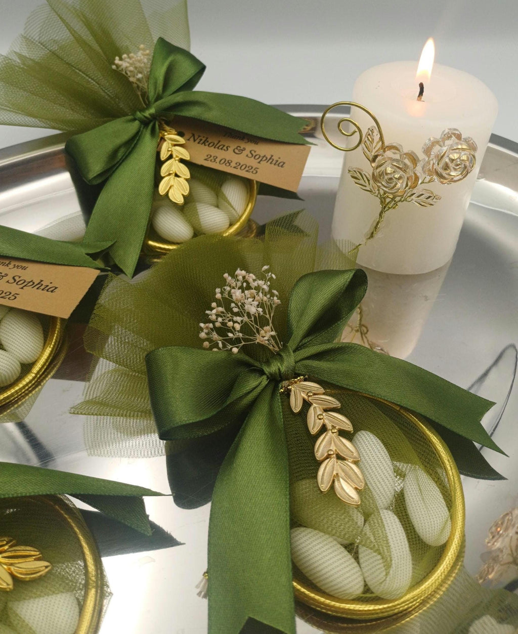Personalized Wedding Favor, Almond Candy Bag, Greek bombonieres, Orthodox Christening Keepsake Gift, 10 pcs.