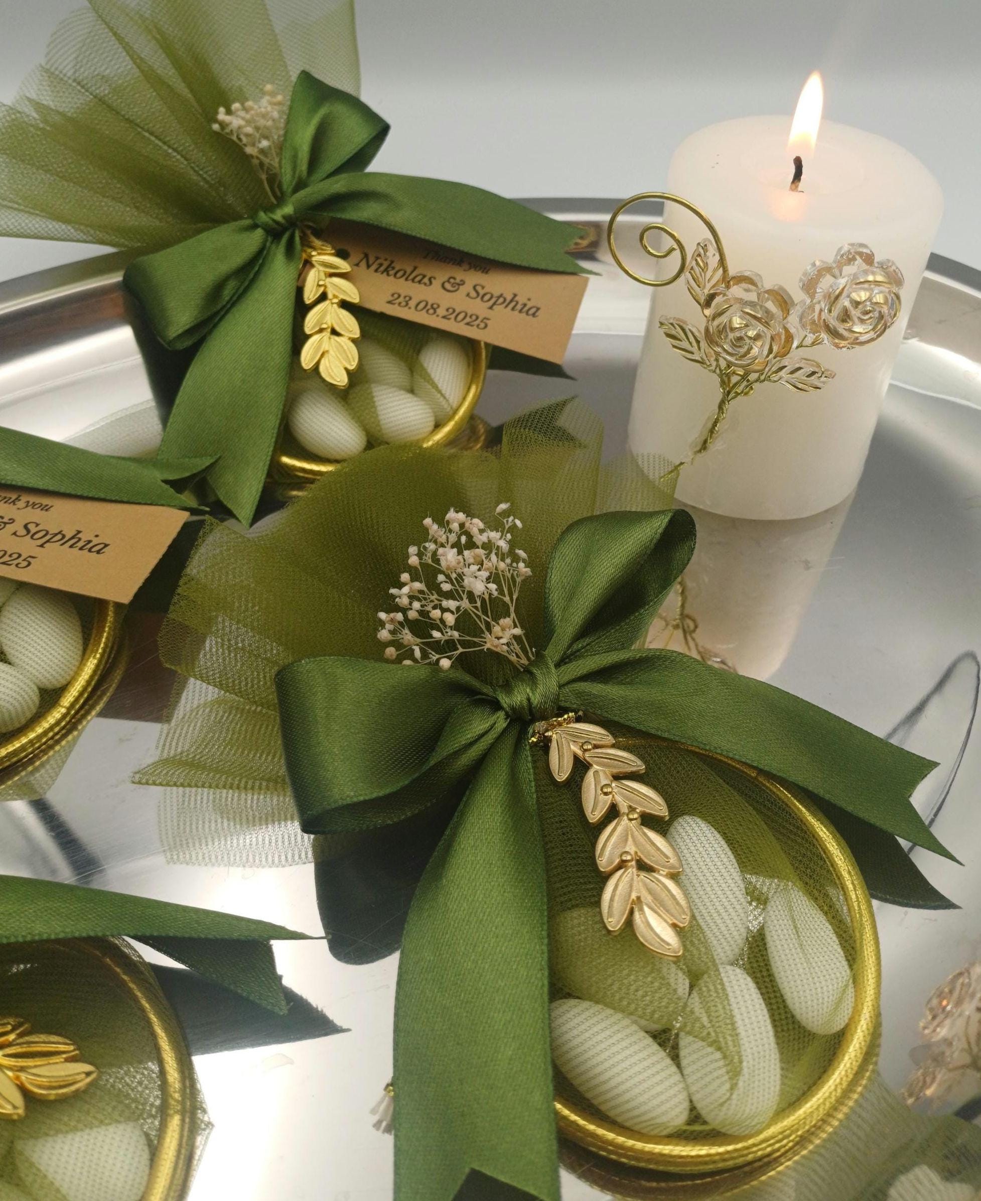Personalized Wedding Favor, Almond Candy Bag, Greek bombonieres, Orthodox Christening Keepsake Gift, 10 pcs.