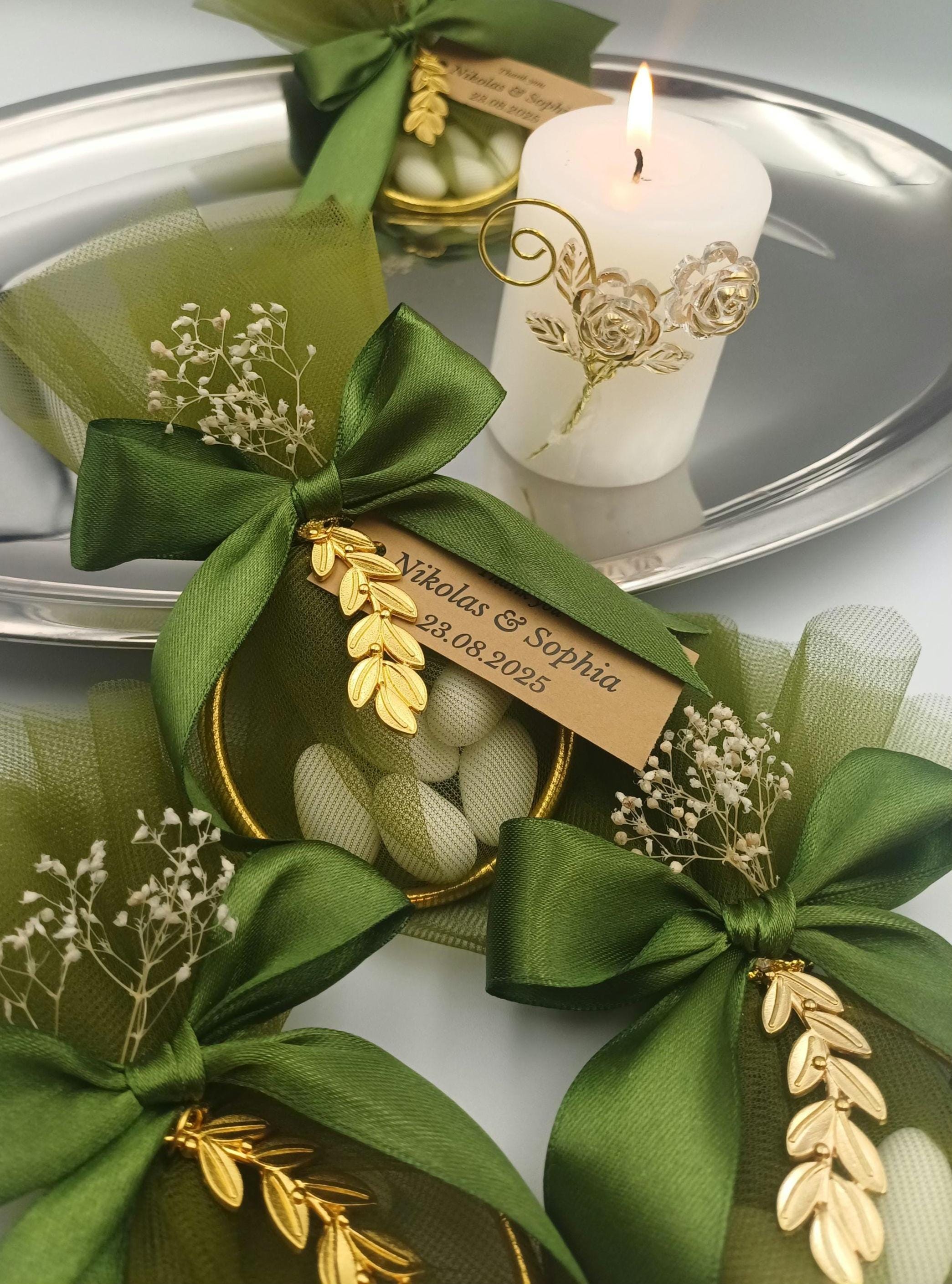 Personalized Wedding Favor, Almond Candy Bag, Greek bombonieres, Orthodox Christening Keepsake Gift, 10 pcs.