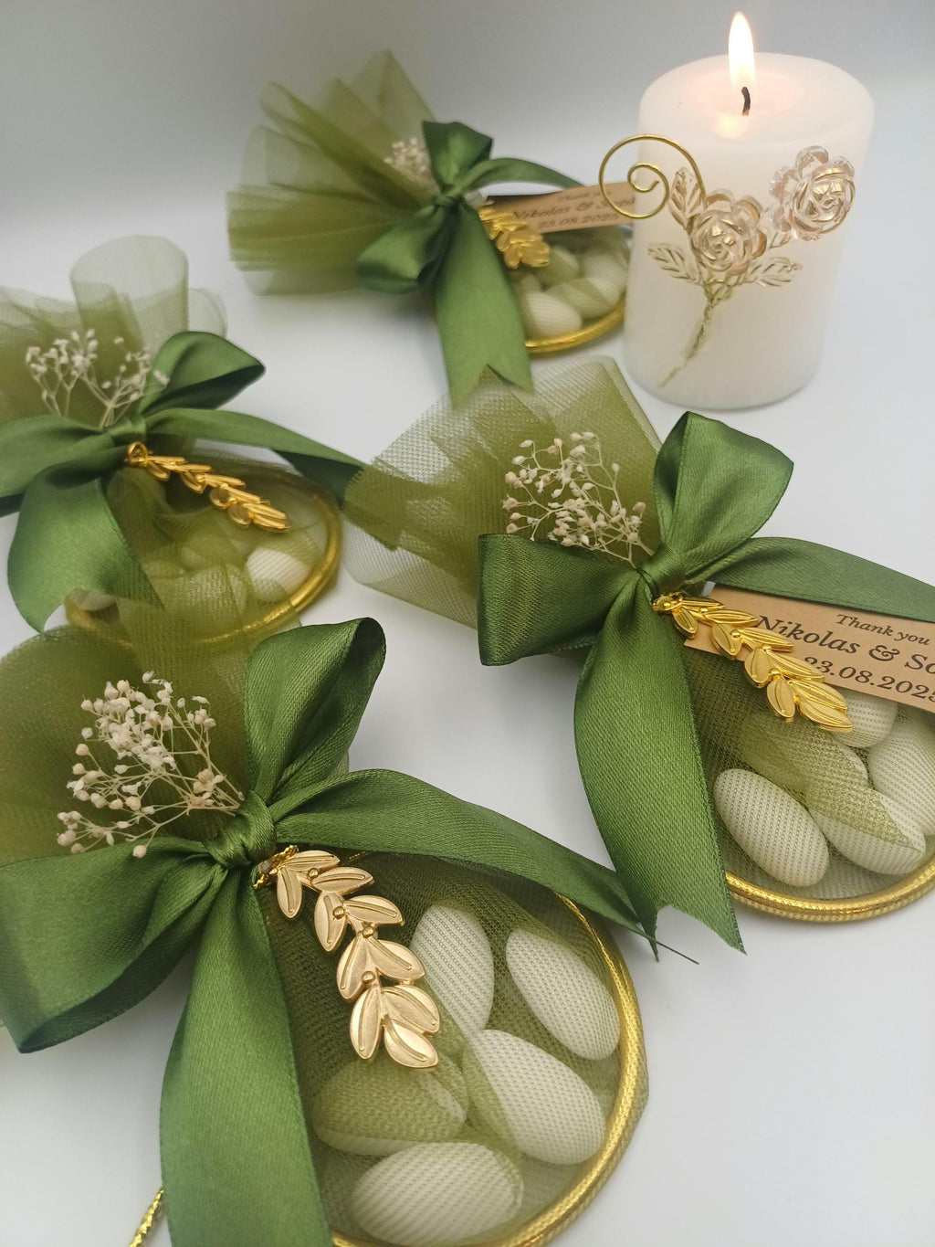 Olive branch Wedding Favor, Greek bomboniere, koufeta, Orthodox wedding boubouniera,Personalized Gift, 10 pcs.