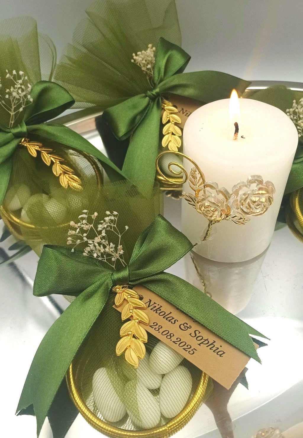 Personalized Wedding Favor, Almond Candy Bag, Greek bombonieres, Orthodox Christening Keepsake Gift, 10 pcs.