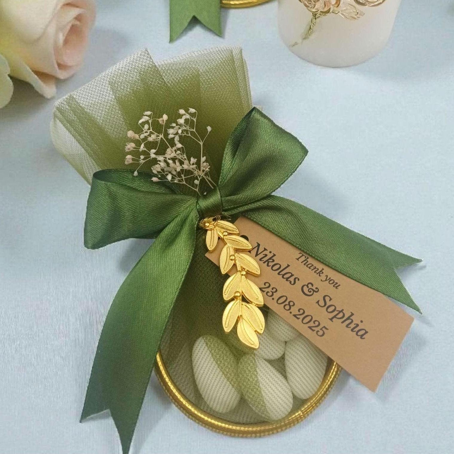 Personalized Wedding Favor, Almond Candy Bag, Greek bombonieres, Orthodox Christening Keepsake Gift, 10 pcs.