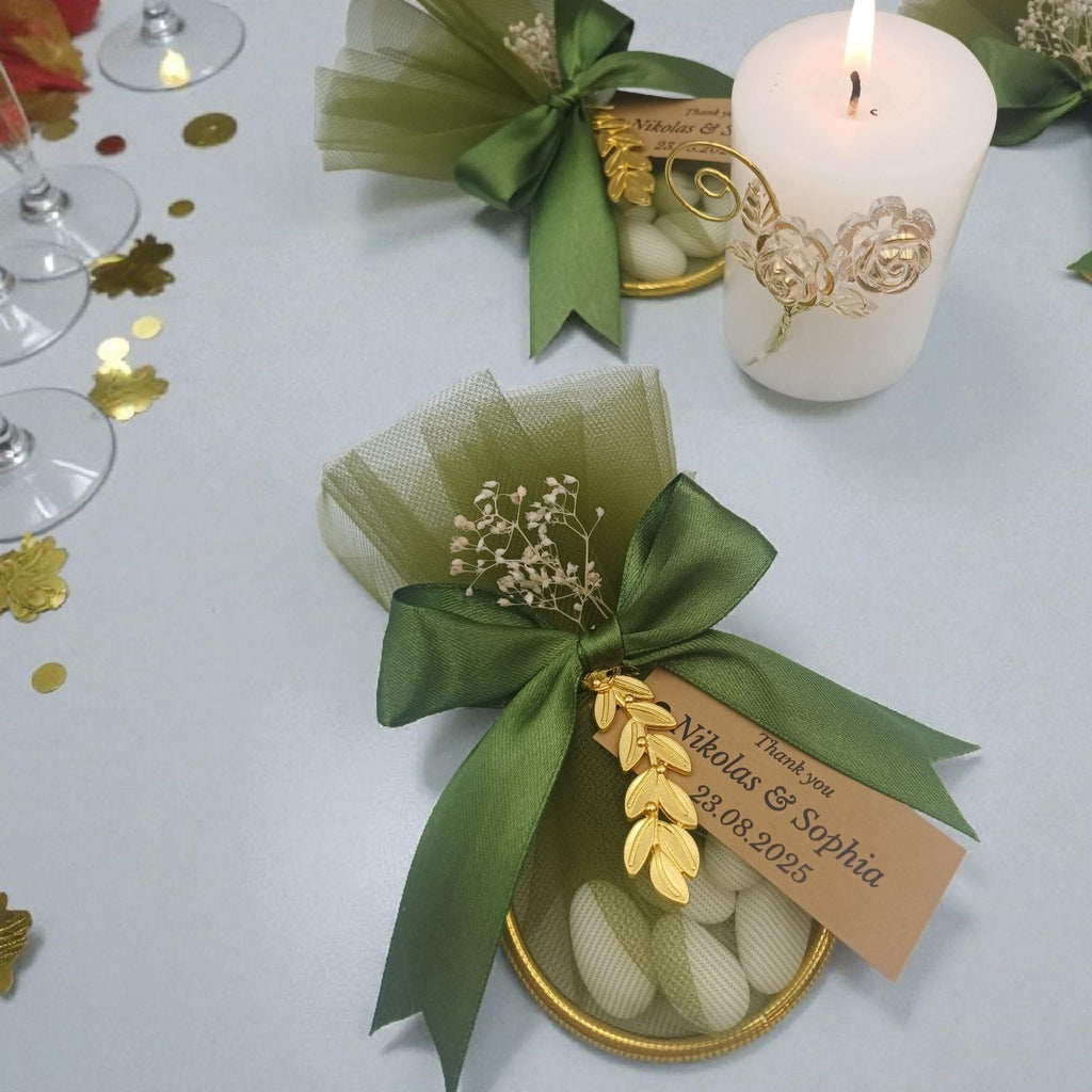 Olive branch Wedding Favor, Greek bomboniere, koufeta, Orthodox wedding boubouniera,Personalized Gift, 10 pcs.
