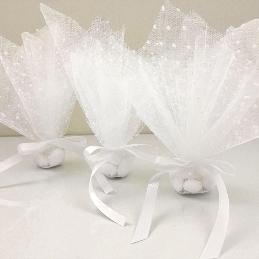 Greek Tulle Bombonieres with Koufeta, Orthodox Wedding & Christening Favors, Traditional Rustic Style, Set of 20