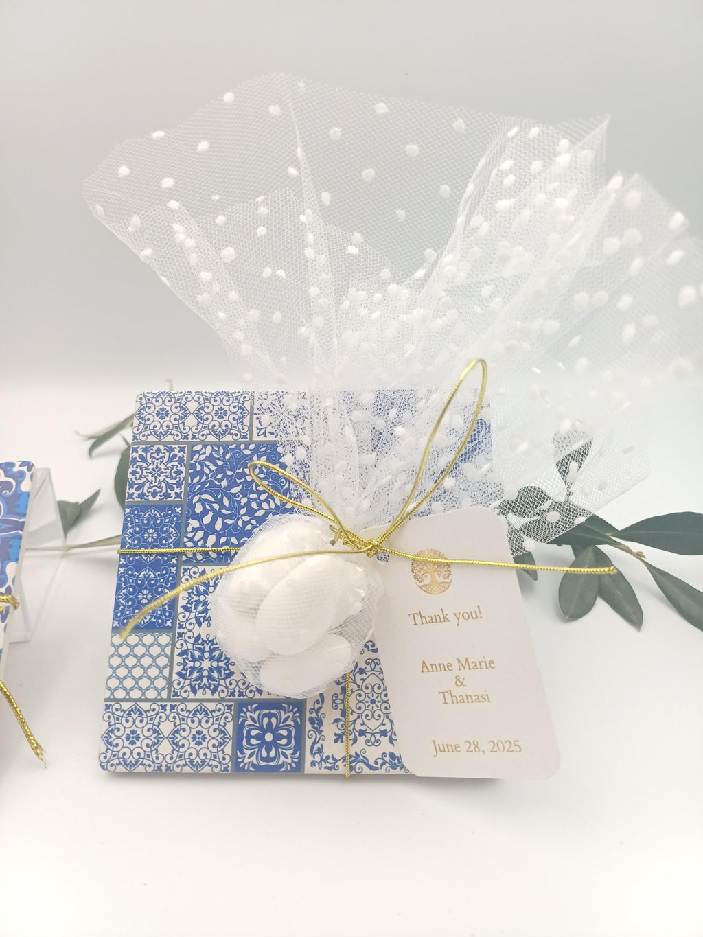Greek Orthodox Wedding & Baptism Favor – Blue White Mediterranean Tile Coaster | Bomboniere Boy Baptism | Set of 10