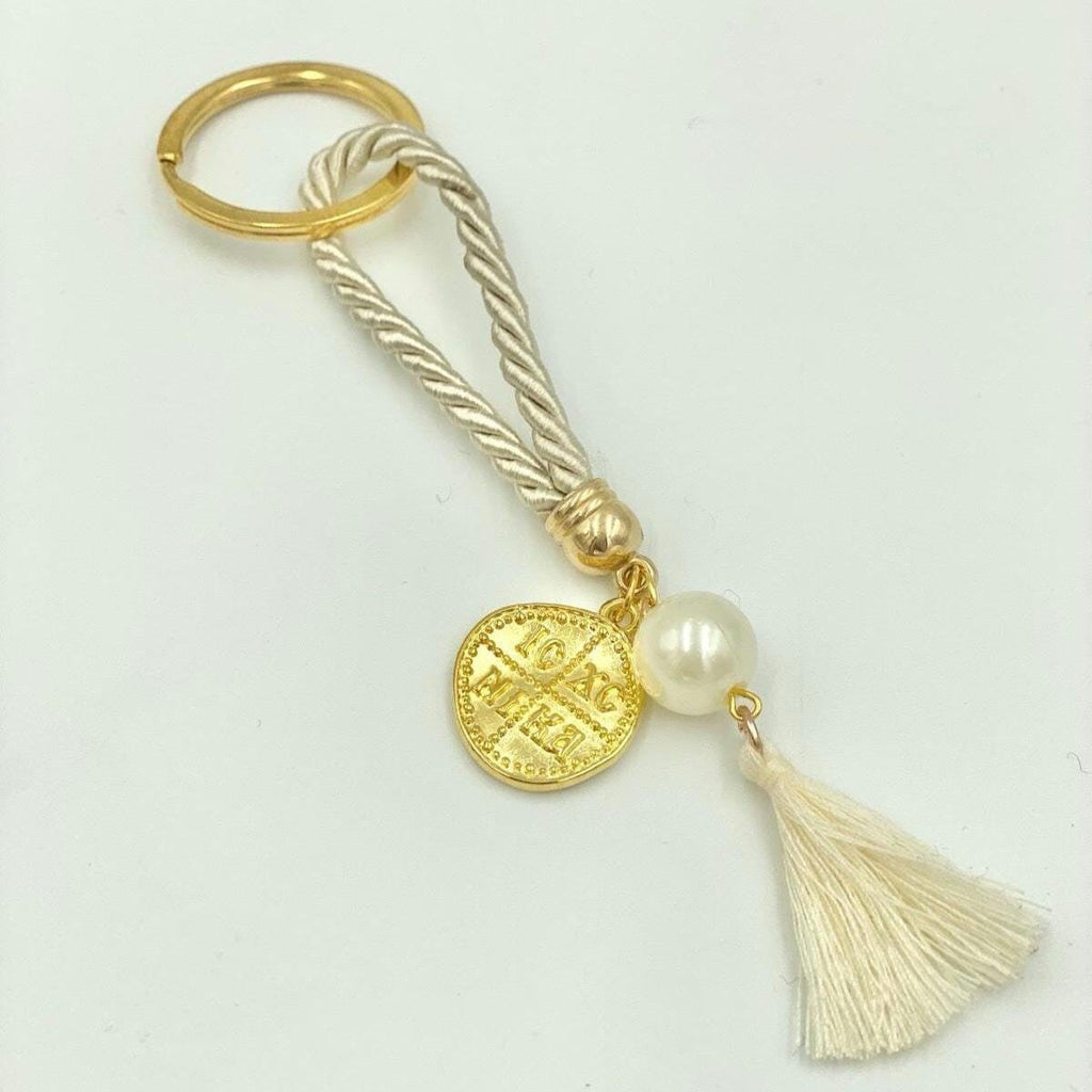 Konstantinato Cross Keychain Favors: Greek Orthodox Baptism Martyrika (10 pcs)
