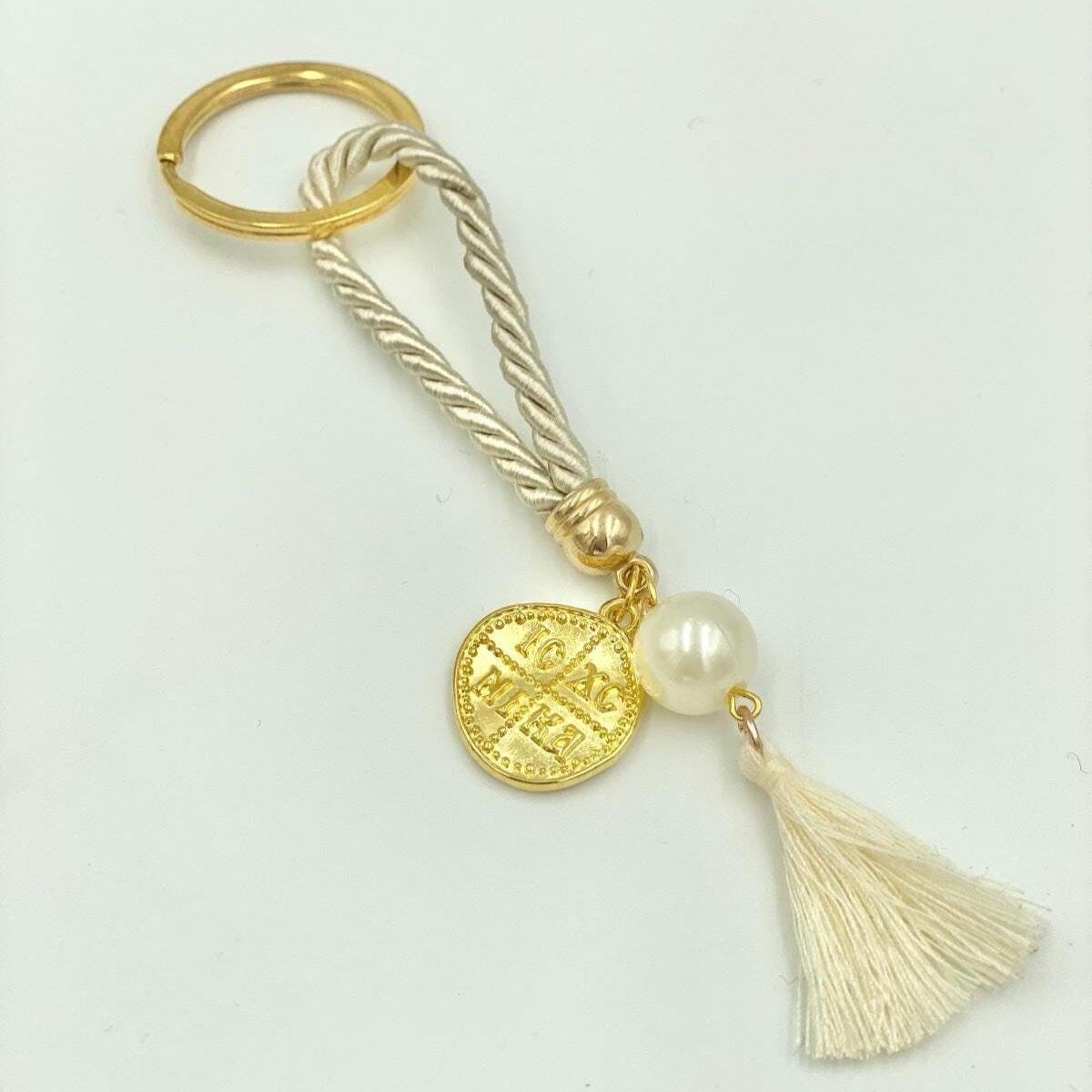 Konstantinato Cross Keychain Favors: Greek Orthodox Baptism Martyrika (10 pcs)
