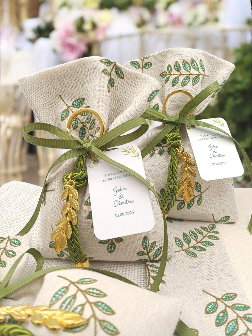 Olive branch Bridal shower party favors Greek Orthodox wedding Bombonieres Koufeta bags, 10 pcs.