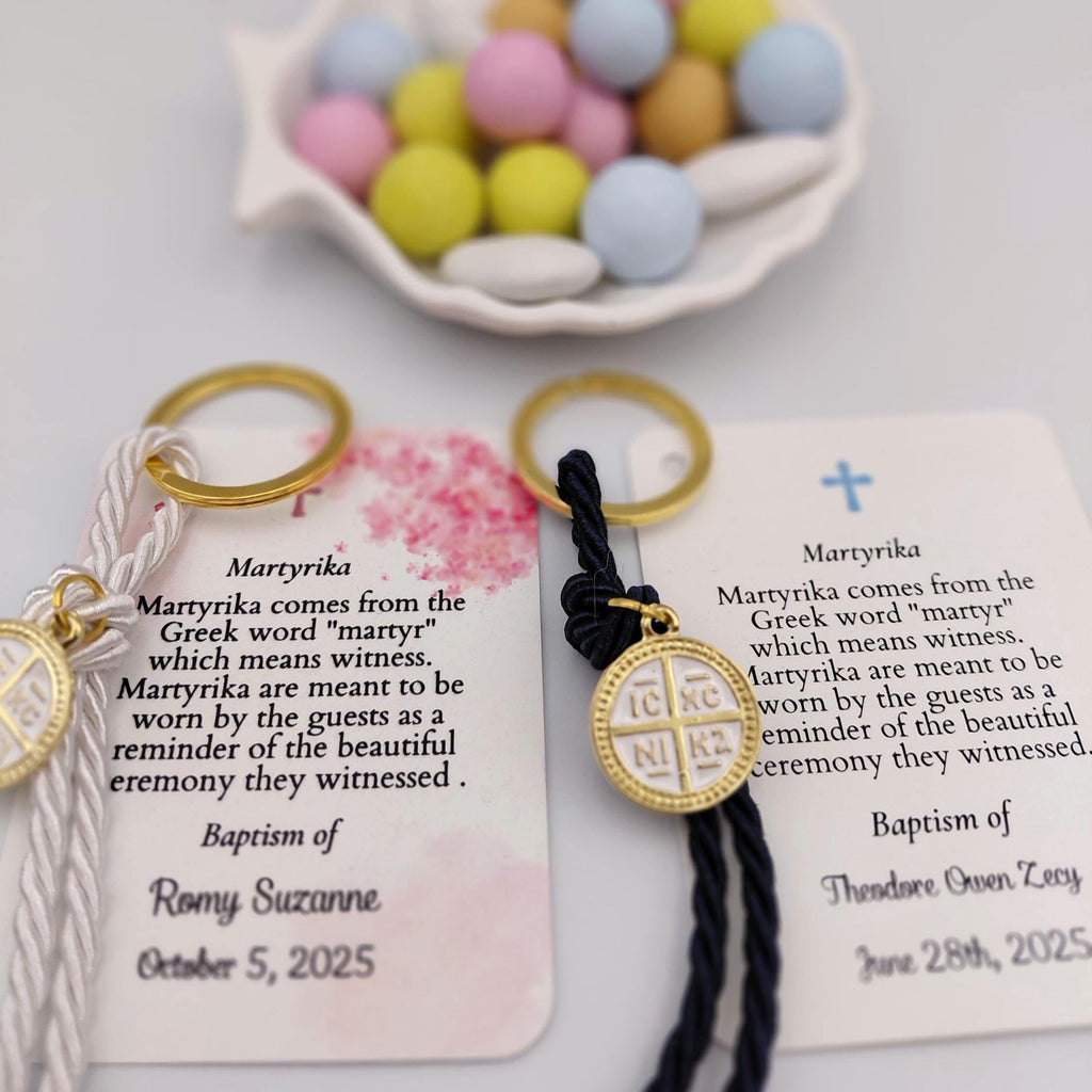 Greek Baptism Martyrika, Christening Cross Keychain Favor  baby shower gifts for guests,  first communion favors, 10 Pcs
