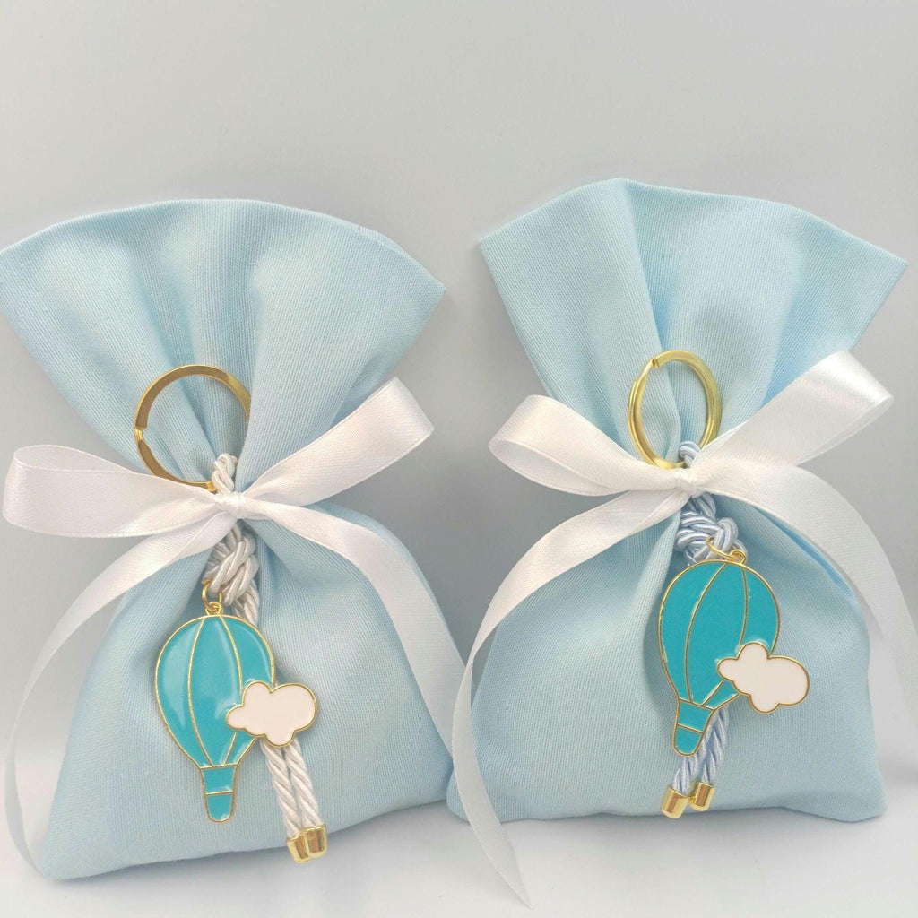 Greek Orthodox baptism bombonieres, Baby Blue Baptism Favor, Hot Air Balloon Almond Candy Bags, Christening gift, Mpomponieres (10 pcs)