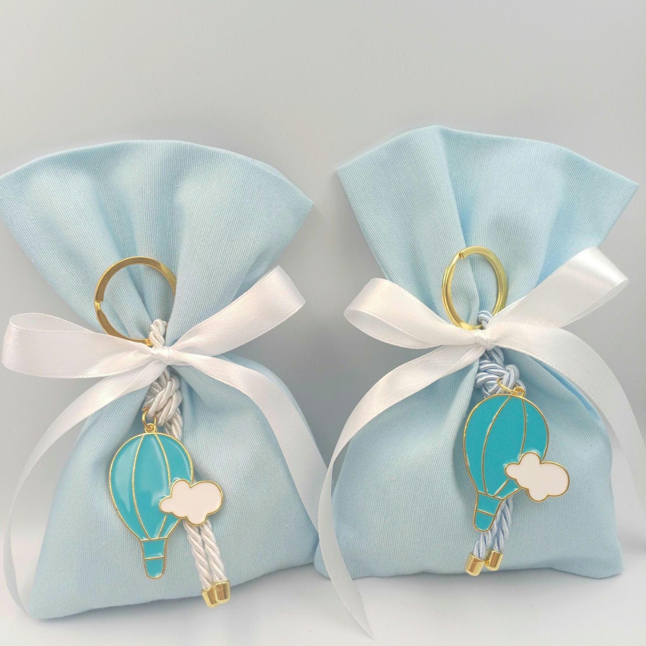 Greek Orthodox baptism bombonieres, Baby Blue Baptism Favor, Hot Air Balloon Almond Candy Bags, Christening gift, Mpomponieres (10 pcs)