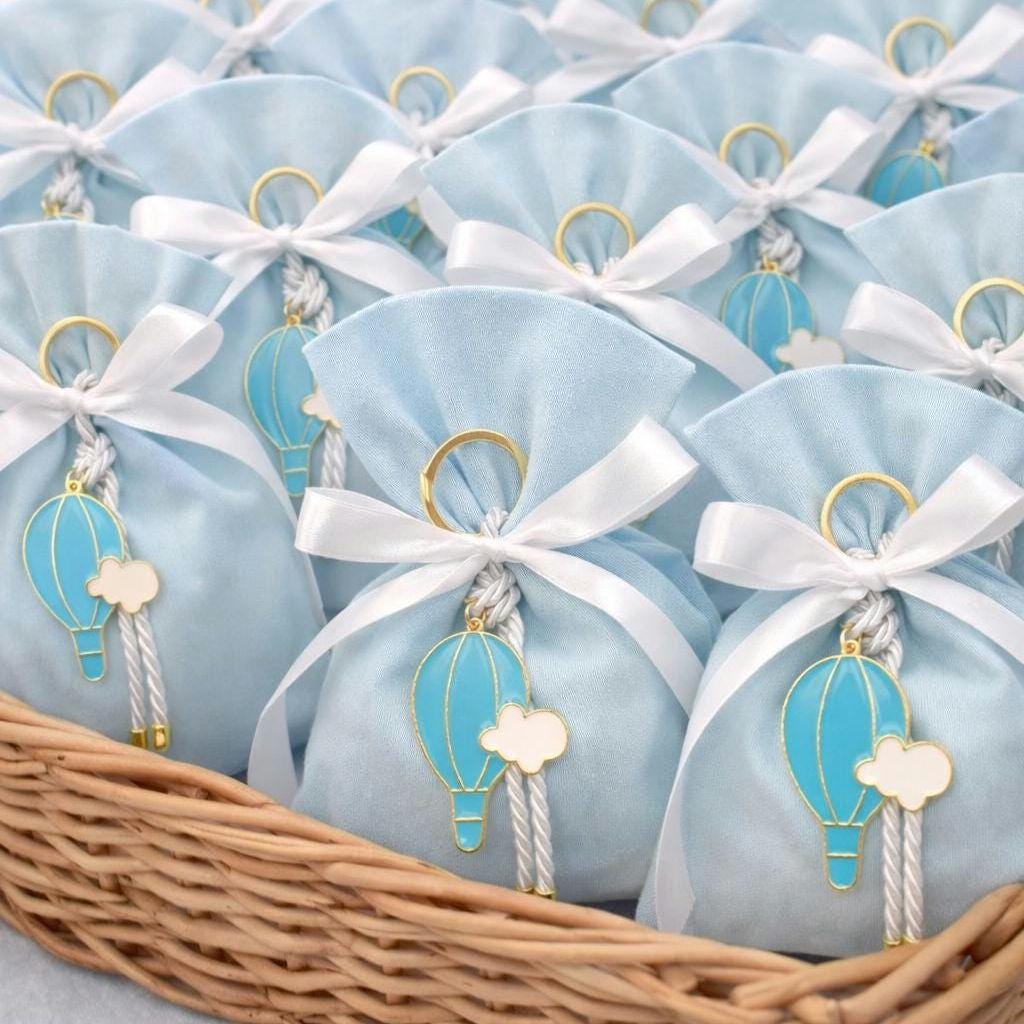 Greek Orthodox baptism bombonieres, Baby Blue Baptism Favor, Hot Air Balloon Almond Candy Bags, Christening gift, Mpomponieres (10 pcs)