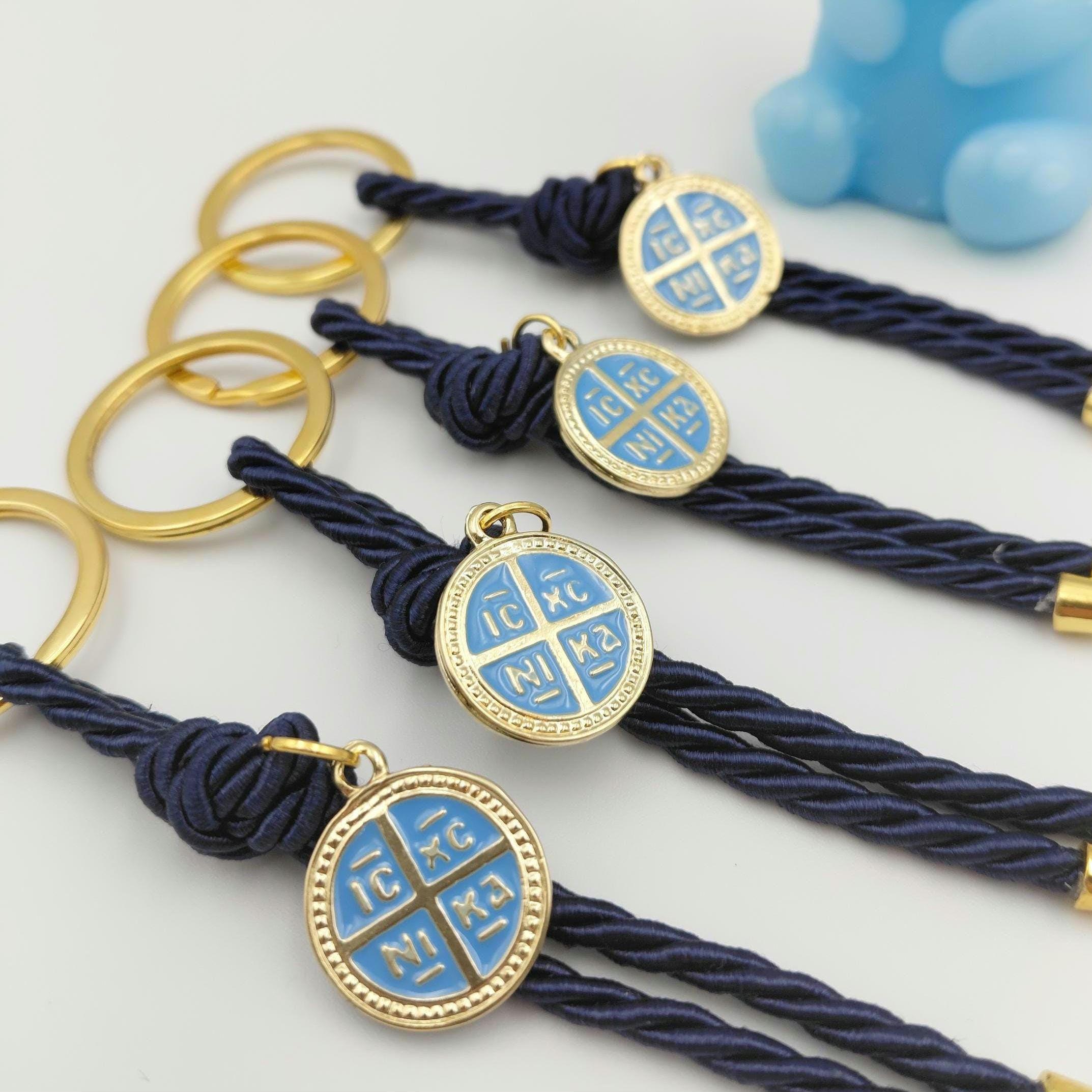 Baptism Cross Keychain Favors Greek Orthodox Martyrika Set of 10, Blue religious keepsake