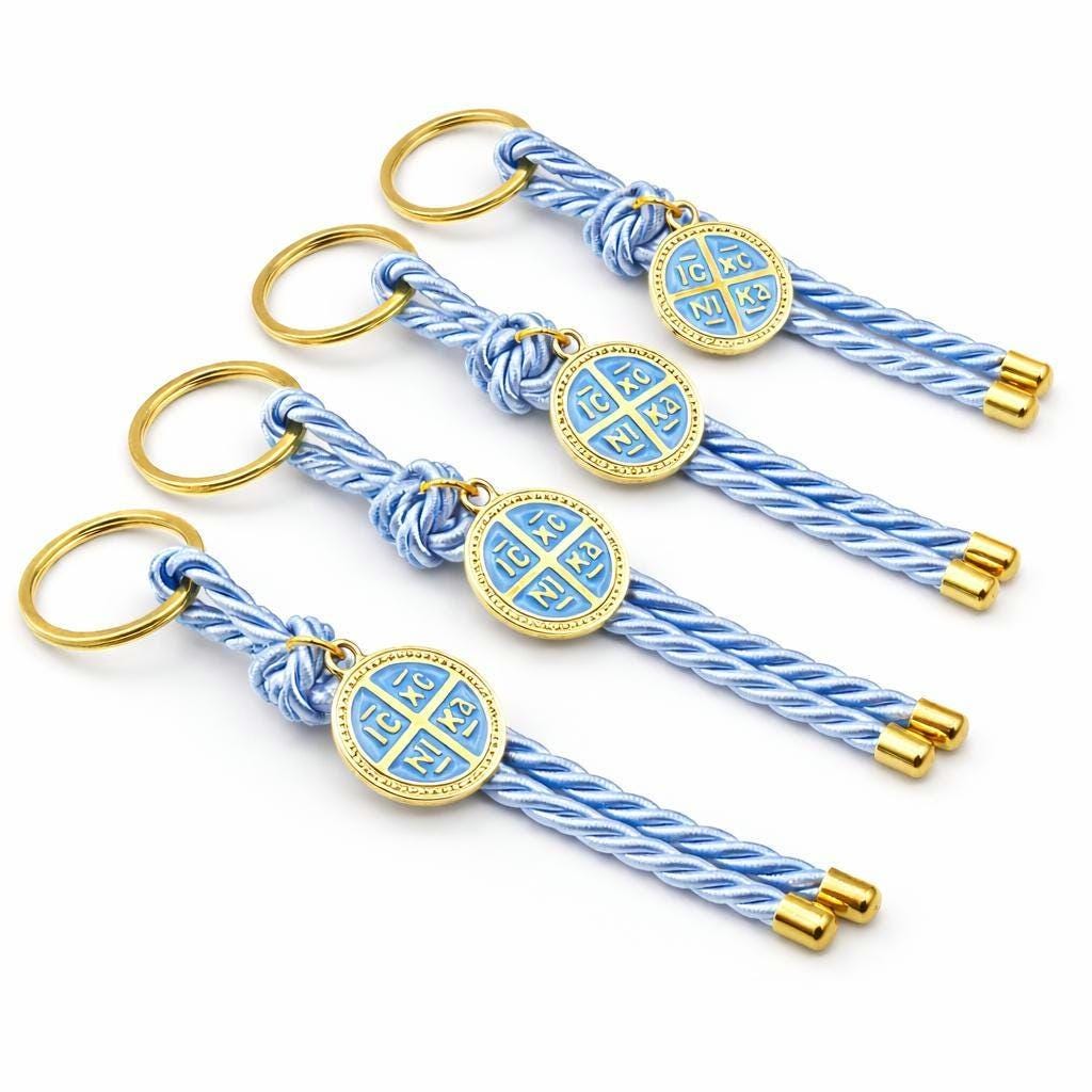 Blue Baptism Favors for Guests – Byzantine Cross Keychain Set of 10 – Greek Orthodox Christening Martyrika