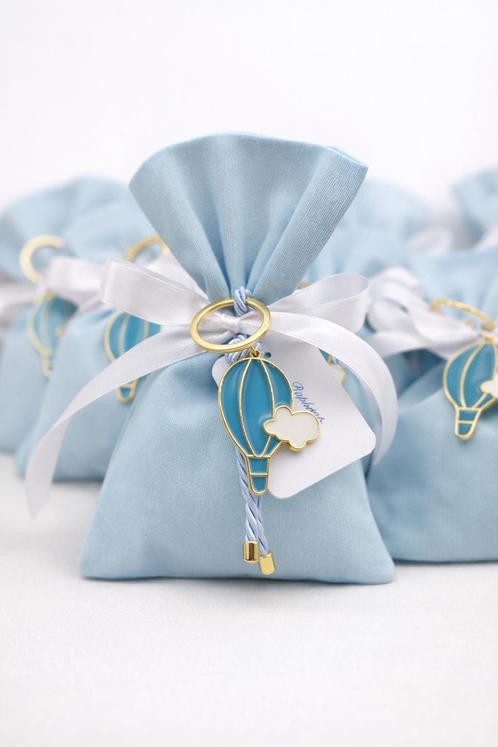 Greek Orthodox baptism bombonieres, Baby Blue Baptism Favor, Hot Air Balloon Almond Candy Bags, Christening gift, Mpomponieres (10 pcs)