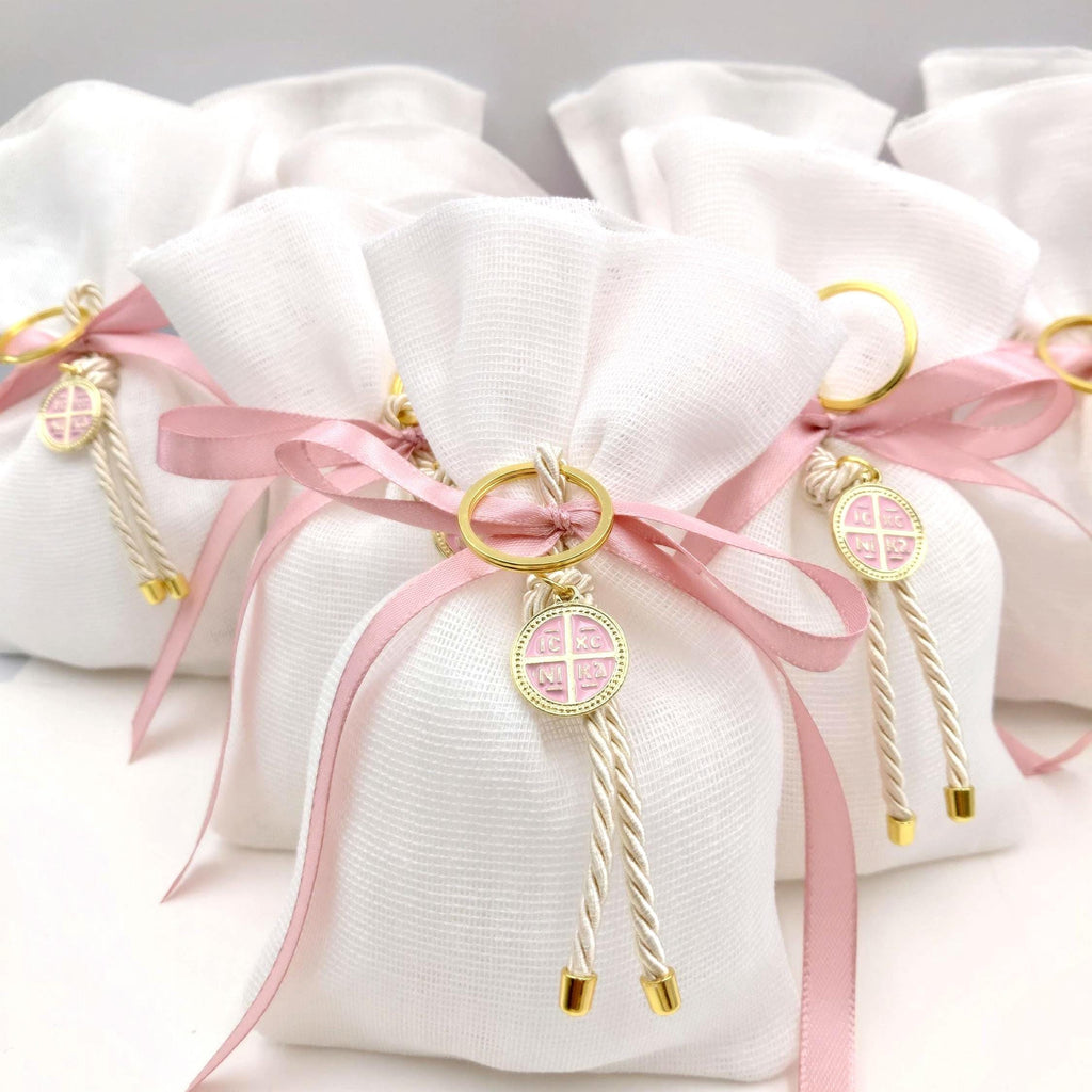 Bomboniera Favor – Pink Cross, Baptism, Baby Shower, Communion, Guest Gift, Greek Orthodox favor (set of 10)