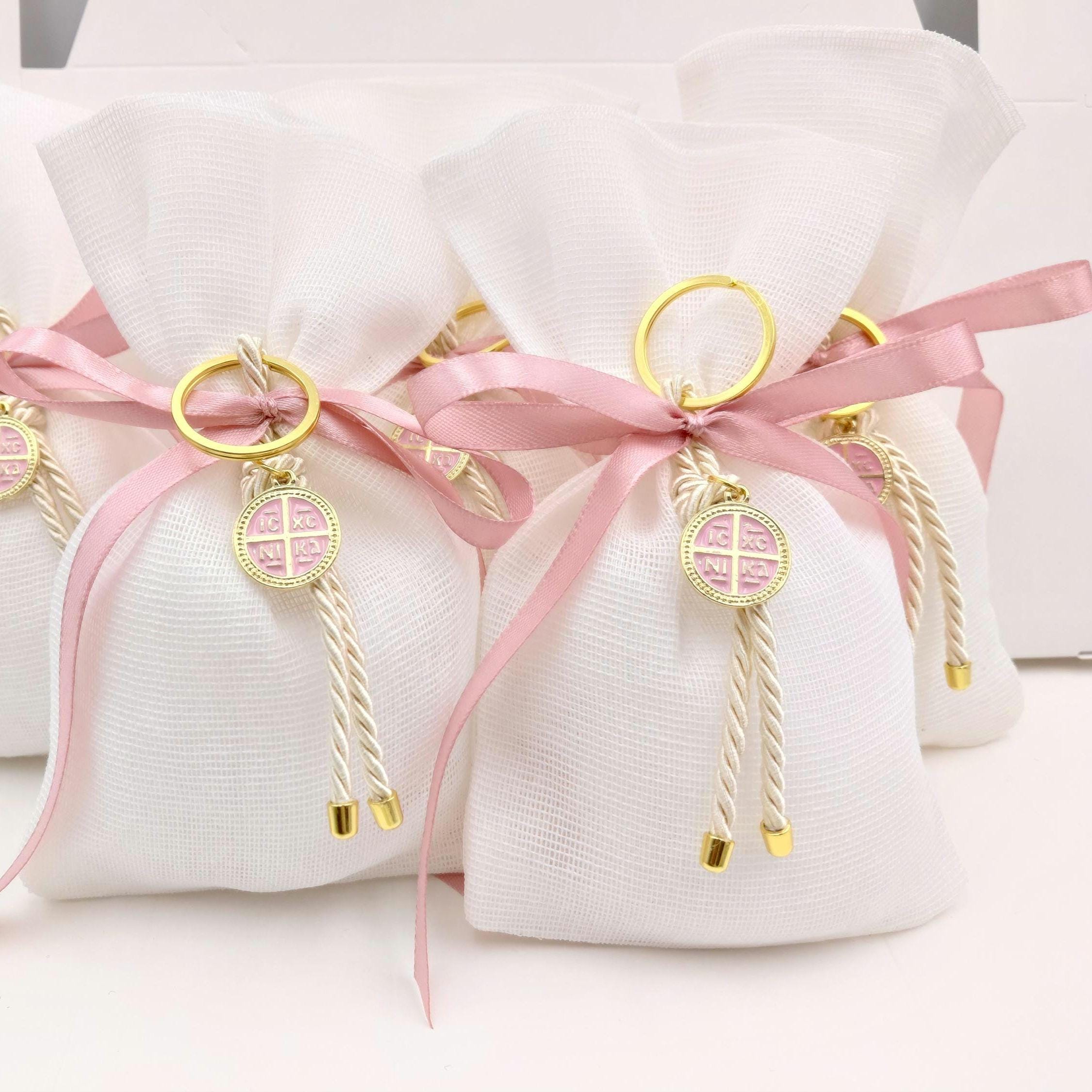 Girl baptism Favors – Greek  Bomboniere – Christening Cross Keychain Party Favor, first communion pouch 10 pcs