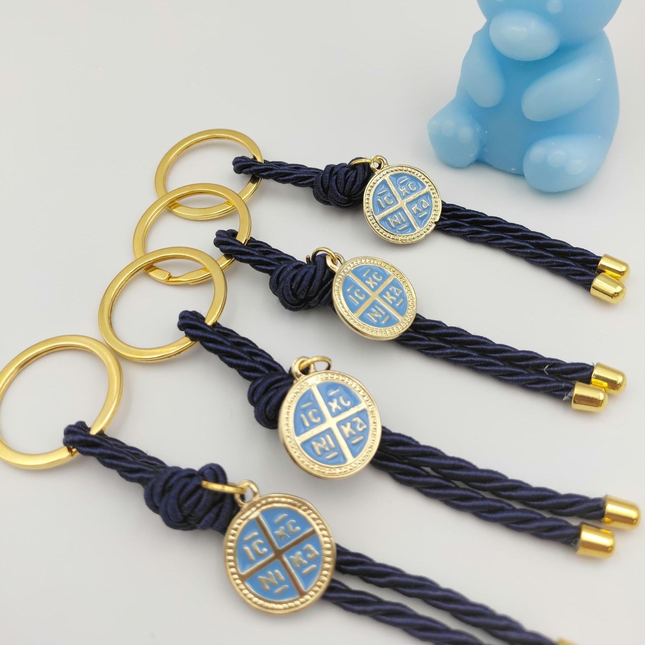 Baptism Cross Keychain Favors Greek Orthodox Martyrika Set of 10, Blue religious keepsake