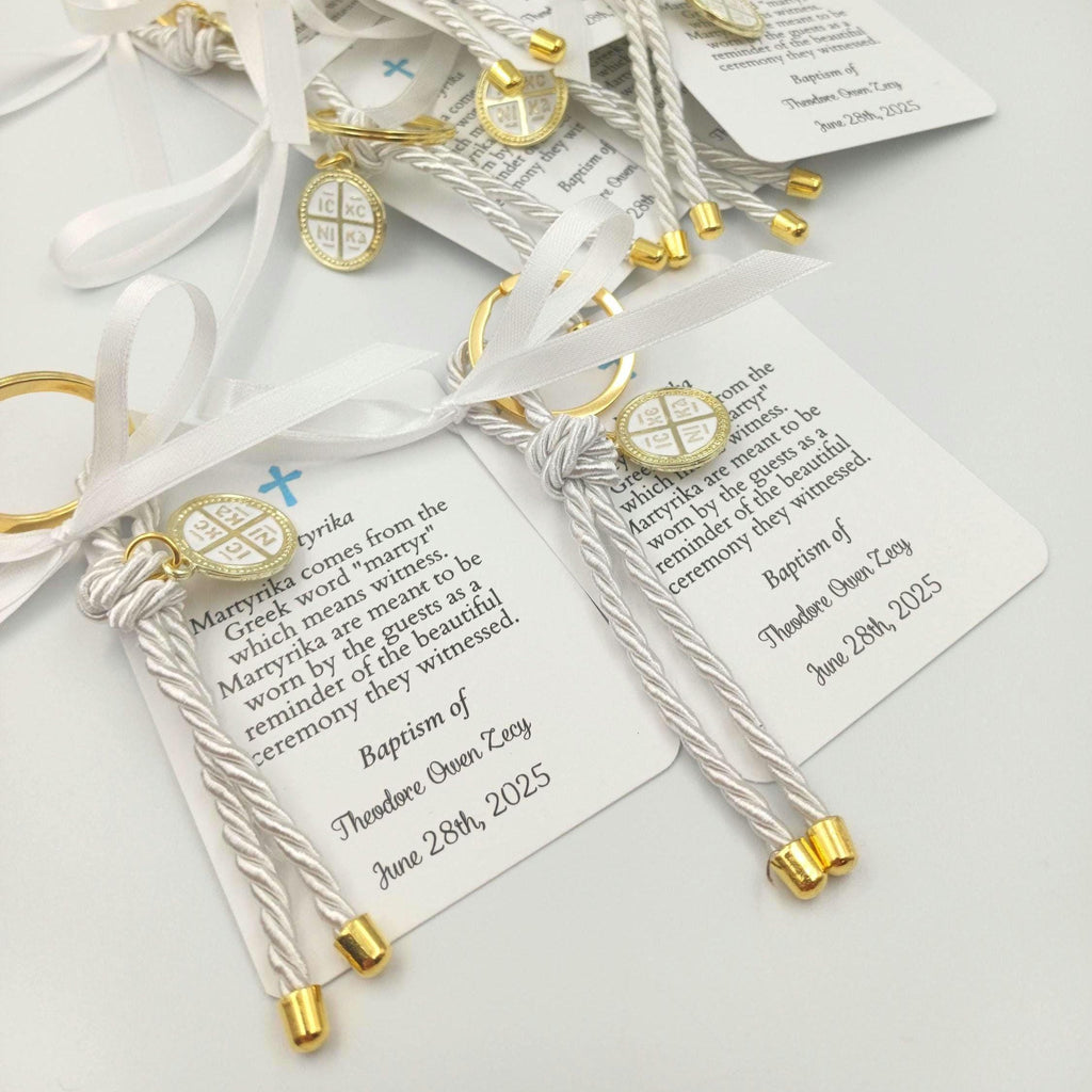 Greek Baptism Martyrika, Christening Cross Keychain Favor  baby shower gifts for guests,  first communion favors, 10 Pcs