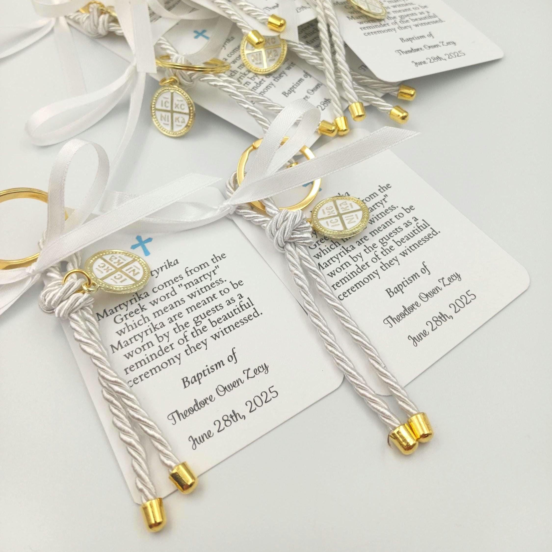 Greek Baptism Martyrika, Christening Cross Keychain Favor  baby shower gifts for guests,  first communion favors, 10 Pcs