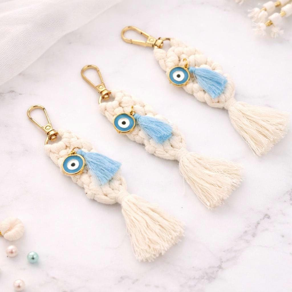 10 pcs Evil Eye Macrame Keychain Bag Charm – Greek Mati Baptism Favors – Martyrika – Boho Christening Favor Set – Baby shower