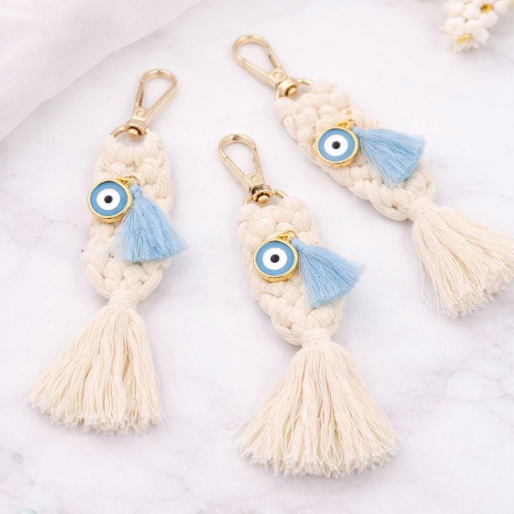 10 pcs Evil Eye Macrame Keychain Bag Charm – Greek Mati Baptism Favors – Martyrika – Boho Christening Favor Set – Baby shower