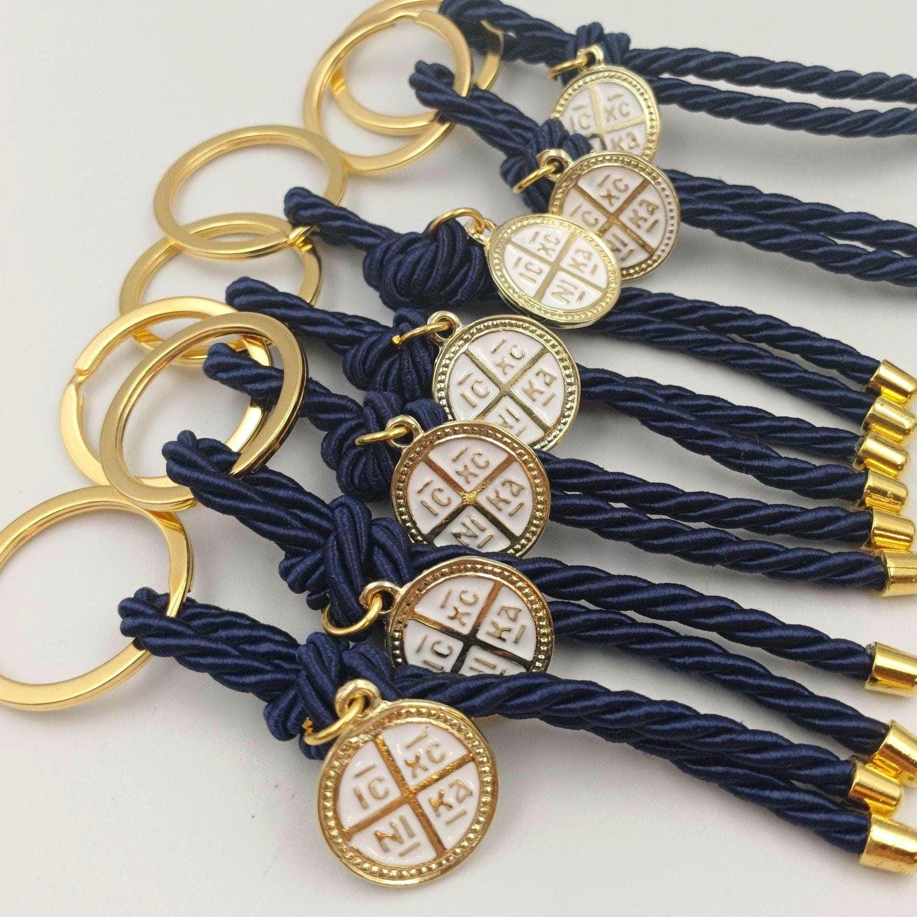 Cross Keychain Baptism Favors: Greek Orthodox Martyrika, First Communion, Baby Shower - 10 Pcs