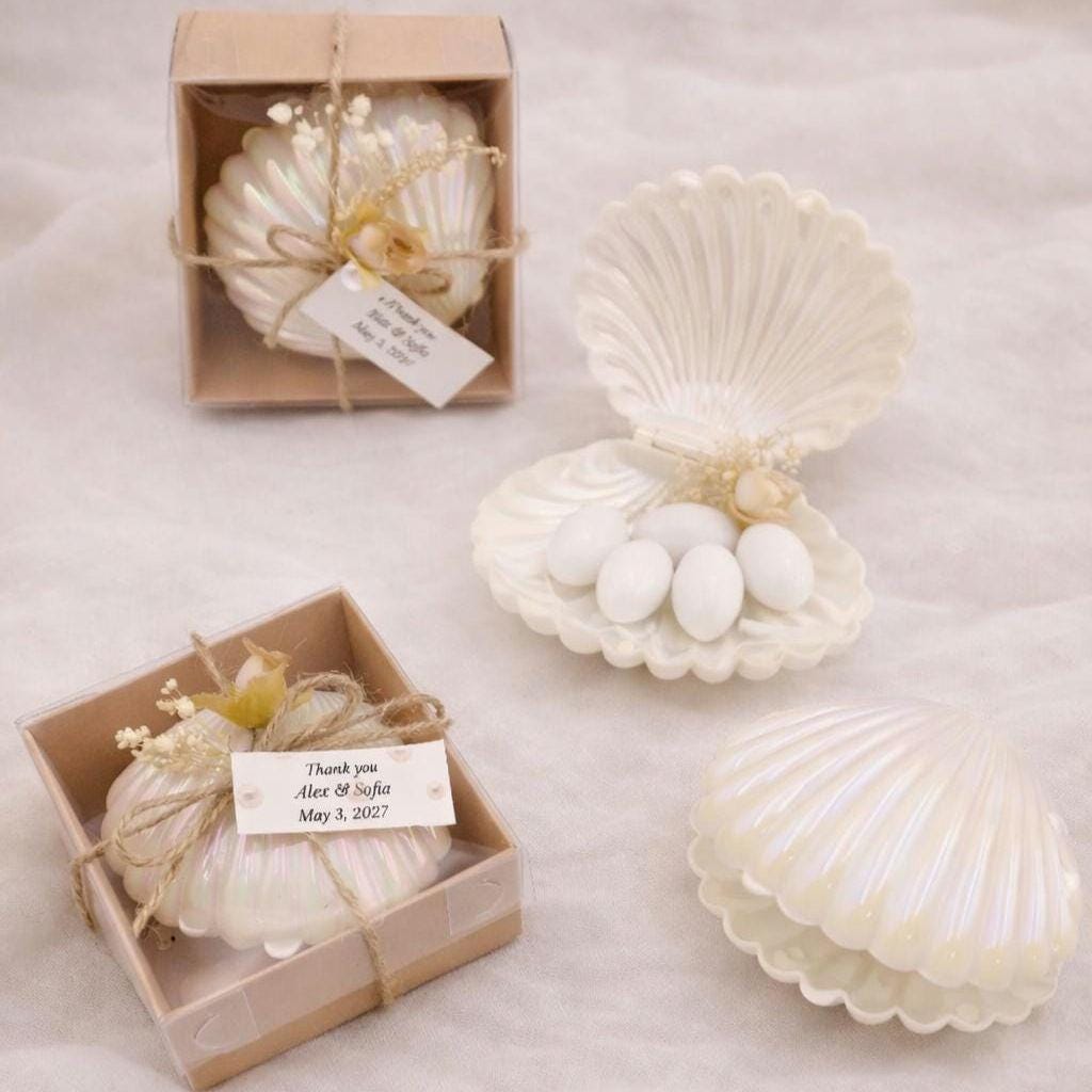 Seashell Wedding Favor Box, engagement gifts, Greek Bomboniere koufeta, Beach Wedding Favor with Sugared Almonds, 10 pcs.