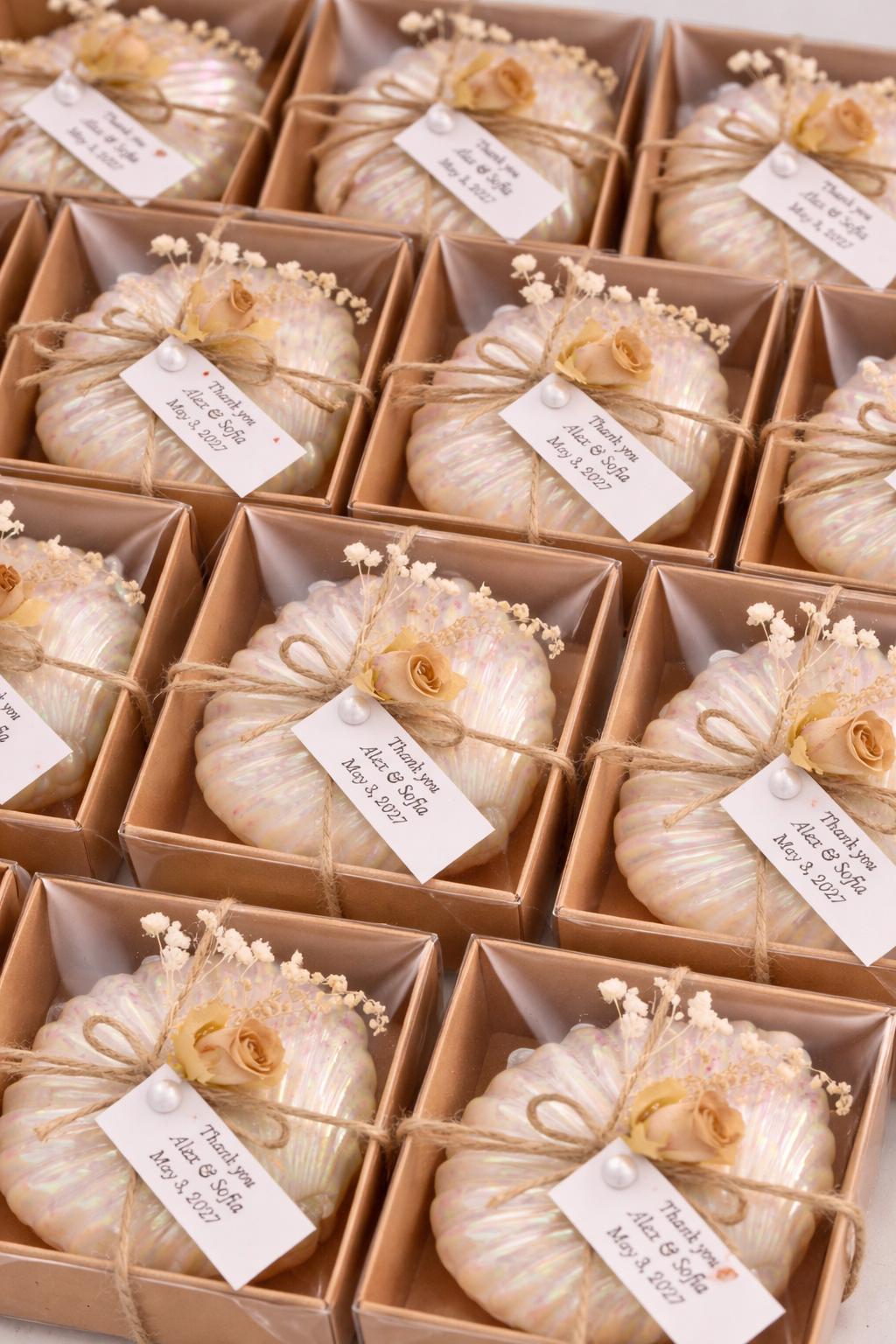 Seashell Wedding Favor Box, engagement gifts, Greek Bomboniere koufeta, Beach Wedding Favor with Sugared Almonds, 10 pcs.