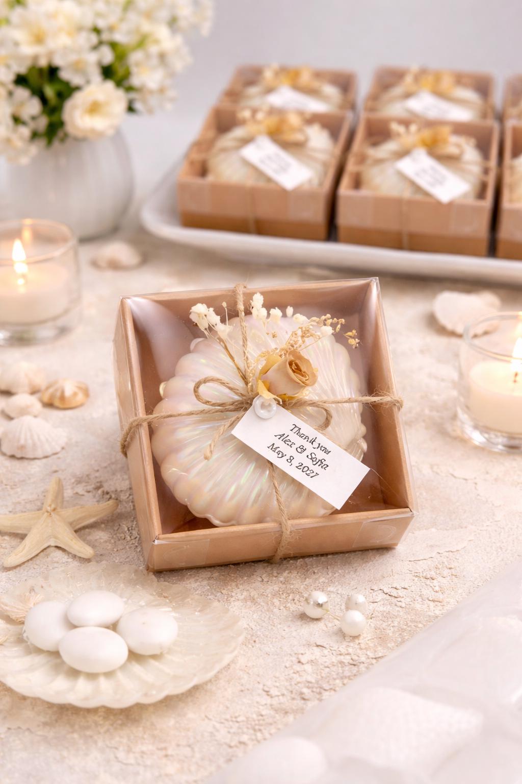 Seashell Wedding Favor Box, engagement gifts, Greek Bomboniere koufeta, Beach Wedding Favor with Sugared Almonds, 10 pcs.
