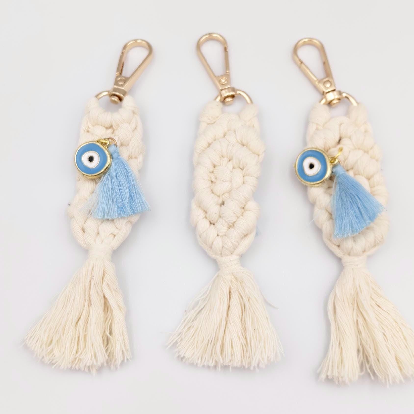 10 pcs Evil Eye Macrame Keychain Bag Charm – Greek Mati Baptism Favors – Martyrika – Boho Christening Favor Set – Baby shower