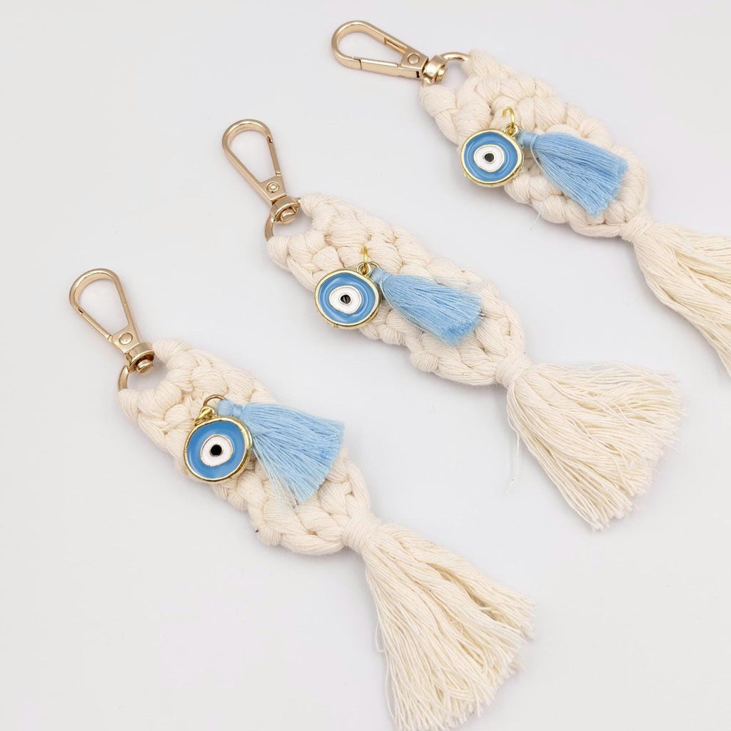 10 pcs Evil Eye Macrame Keychain Bag Charm – Greek Mati Baptism Favors – Martyrika – Boho Christening Favor Set – Baby shower