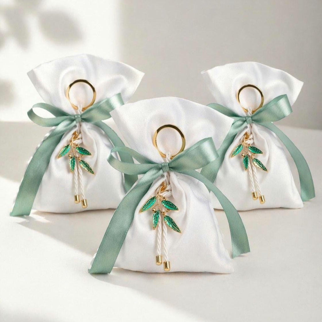 Greek Orthodox Olive Branch Wedding Favor , Sage green  Bomboniere | Satin bag Koufeta bomboniera Set of 10