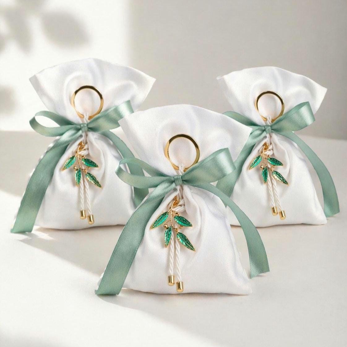 Greek Orthodox Olive Branch Wedding Favor , Sage green  Bomboniere | Satin bag Koufeta bomboniera Set of 10