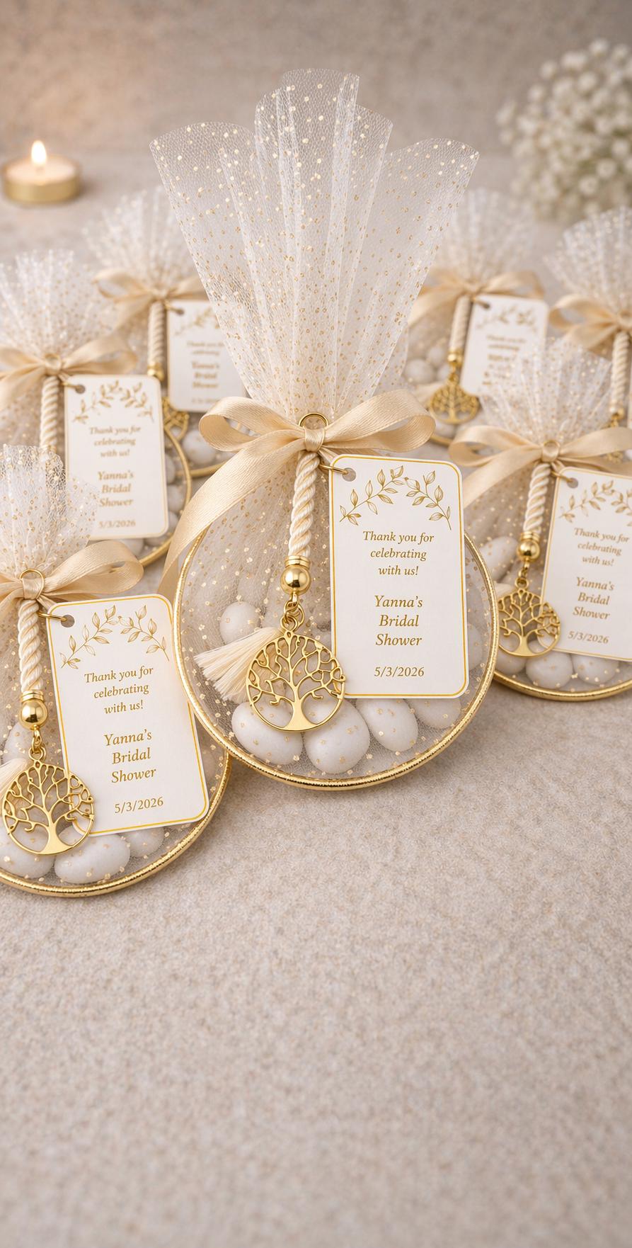 Greek Wedding Bomboniera Favor with Tree of Life | Gold Ring Koufeta  Engagement gifts 10 pcs.