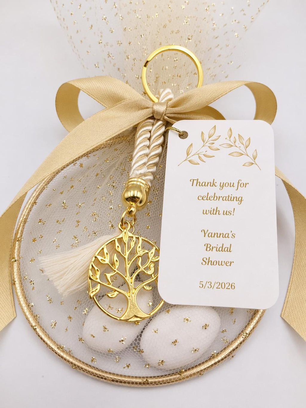 Greek Wedding Bomboniera Favor with Tree of Life | Gold Ring Koufeta  Engagement gifts 10 pcs.