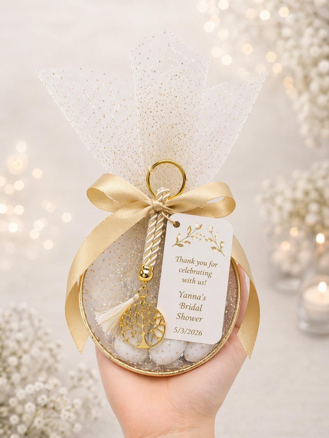 Greek Wedding Bomboniera Favor with Tree of Life | Gold Ring Koufeta  Engagement gifts 10 pcs.