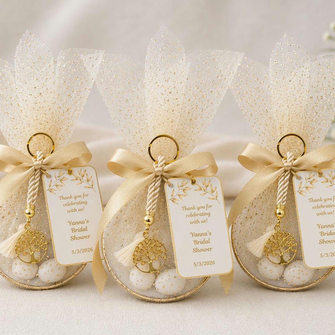 Greek Wedding Bomboniera Favor with Tree of Life | Gold Ring Koufeta  Engagement gifts 10 pcs.