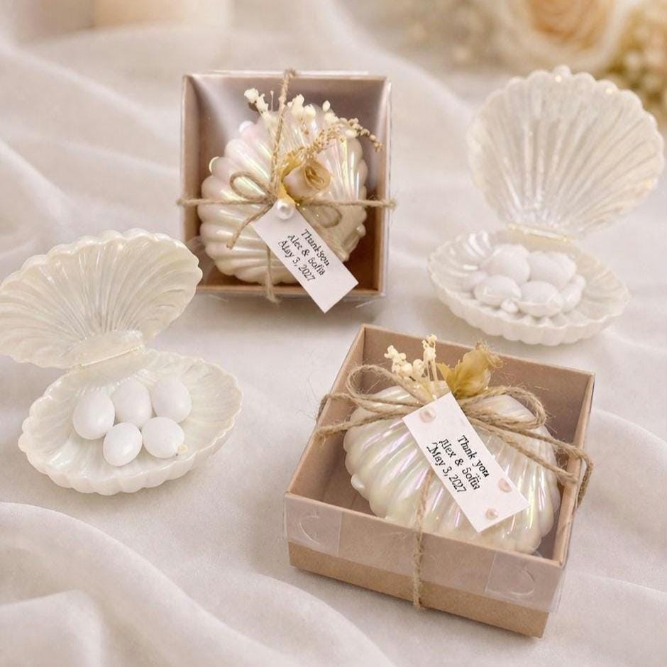 Seashell Wedding Favor Box, engagement gifts, Greek Bomboniere koufeta, Beach Wedding Favor with Sugared Almonds, 10 pcs.