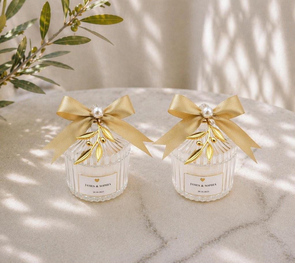 Acrylic Olive Branch Wedding Shower Bomboniere, Personalized Candy Box with Koufeta, bridal party, Set of 10