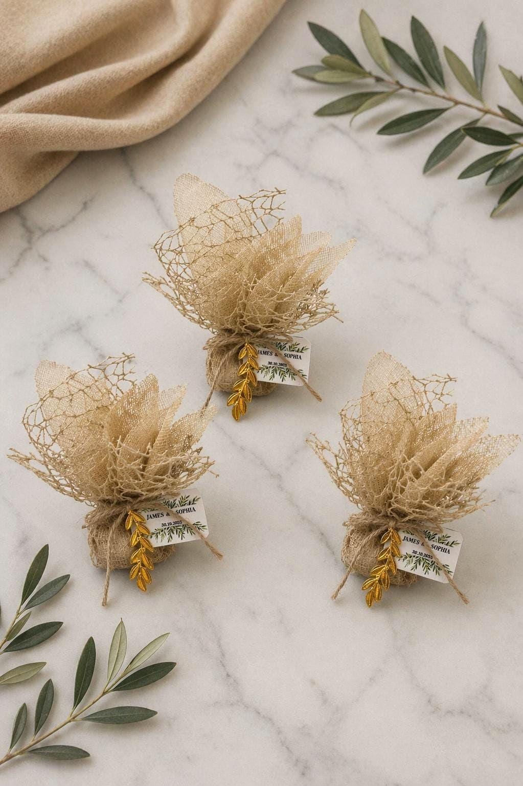 Olive Wedding Favor | Greek Orthodox Bomboniere | Engagement gifts with 5 sugar almonds 10 pcs