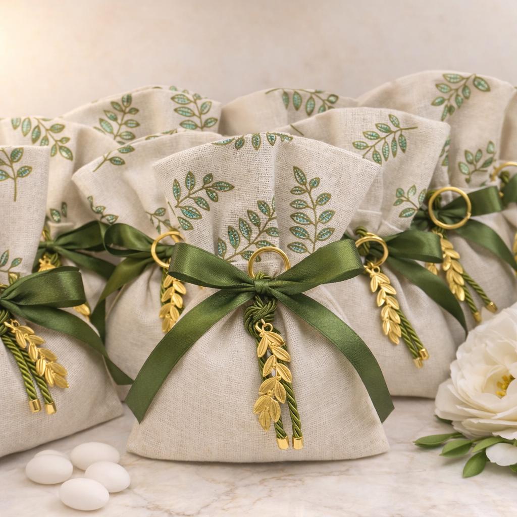Greek Orthodox Bombonieres – Olive Branch Almond Favors – Personalized Wedding & Christening Favors (Set of 10)
