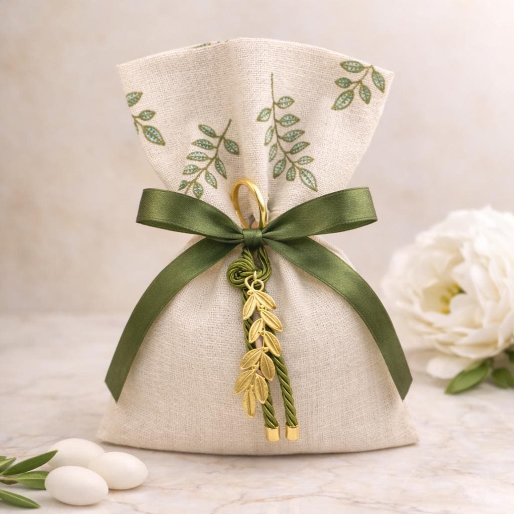 Greek Orthodox Bombonieres – Olive Branch Almond Favors – Personalized Wedding & Christening Favors (Set of 10)