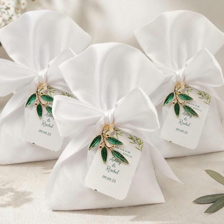 Greek Bomboniera, Wedding  Favor Olive Branch Enamel Charm, bridal shower Gift, Koufeta set of 10