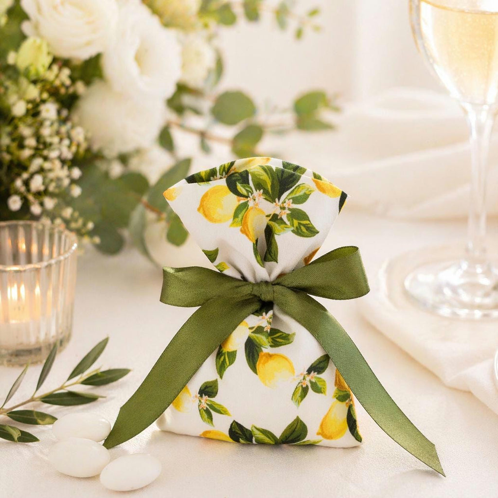 Lemon Wedding Favor Bags with Sugared Almonds – Greek Bombonieres – Italian Bomboniere – Mediterranean favors – Set of 10
