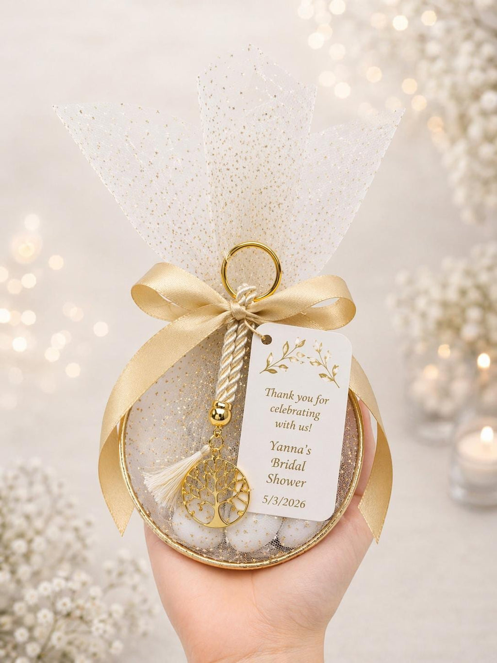 Greek Wedding Bomboniera Favor with Tree of Life | Gold Ring Koufeta  Engagement gifts 10 pcs.