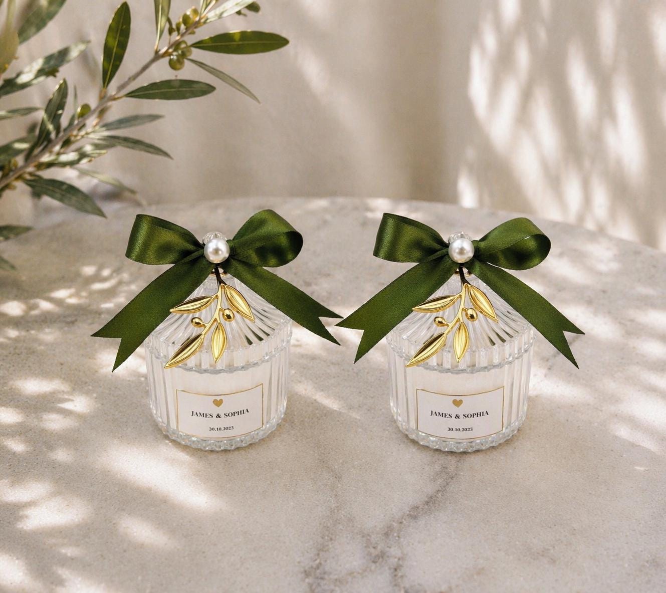 Acrylic Olive Branch Wedding Shower Bomboniere, Personalized Candy Box with Koufeta, bridal party, Set of 10