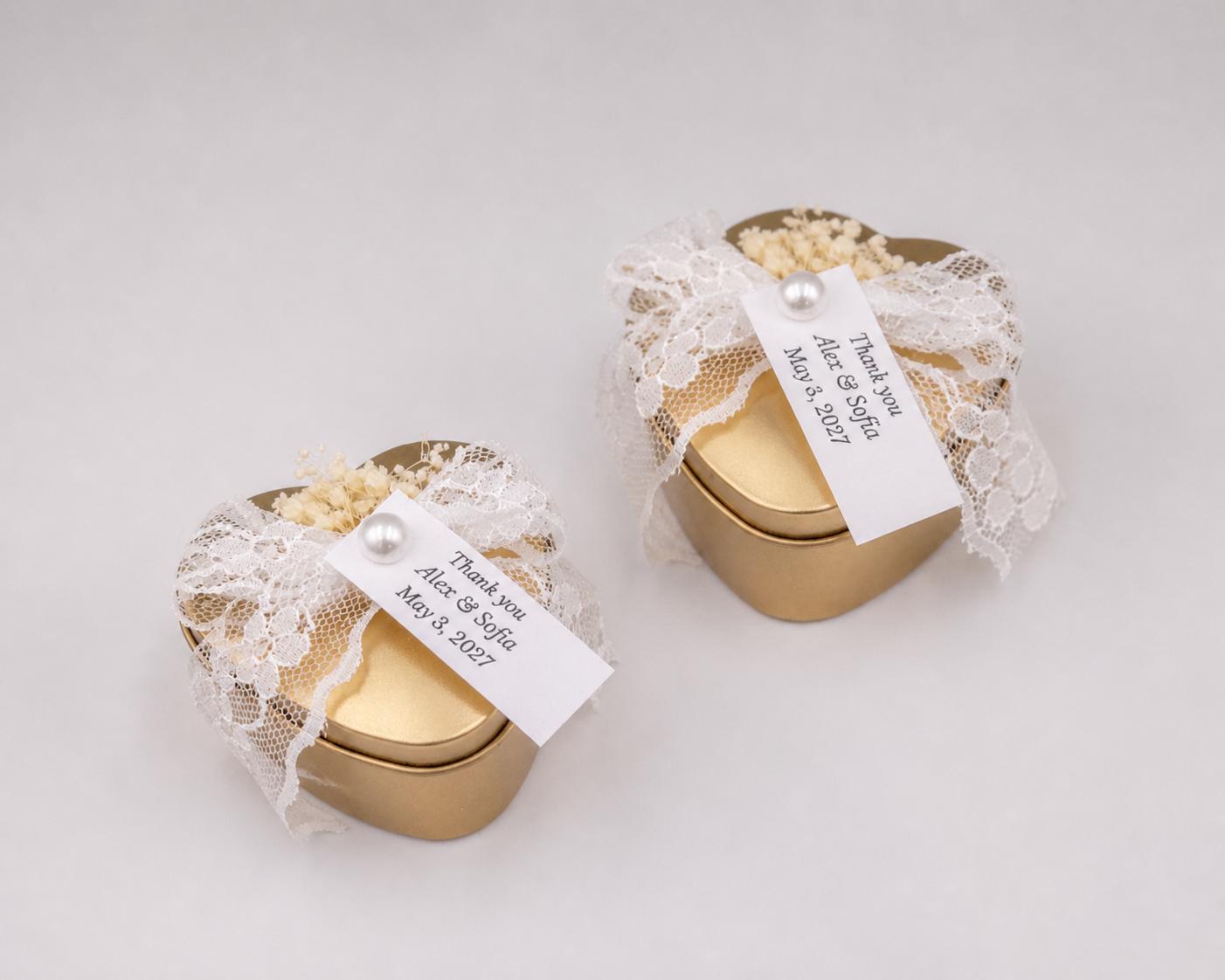 Heart Wedding Favor Box with Koufeta, Greek Boubounieres, Italian Bomboniere, Metal Heart Tin box, Mediterranean Wedding Favor (10 pcs)
