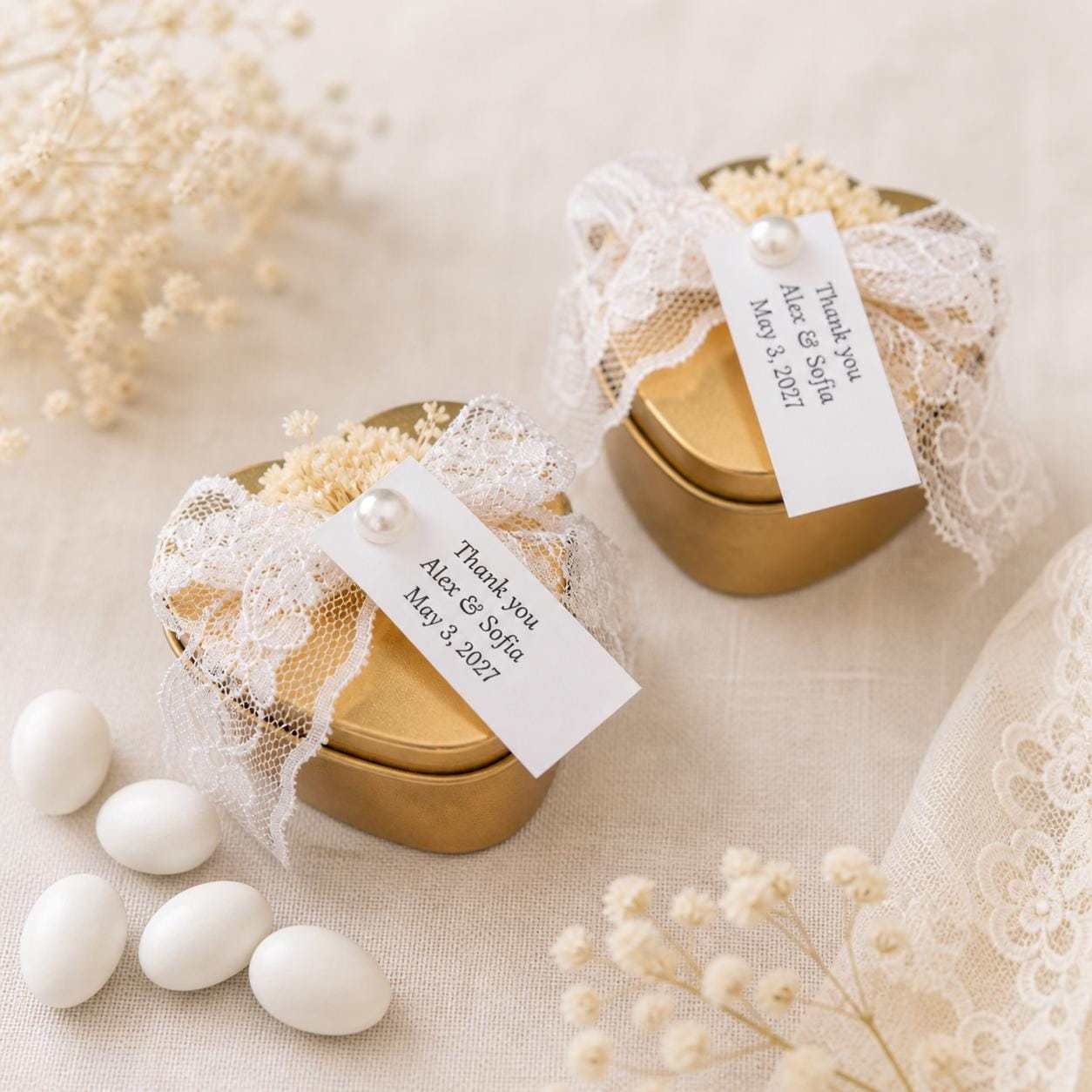 Heart Wedding Favor Box with Koufeta, Greek Boubounieres, Italian Bomboniere, Metal Heart Tin box, Mediterranean Wedding Favor (10 pcs)